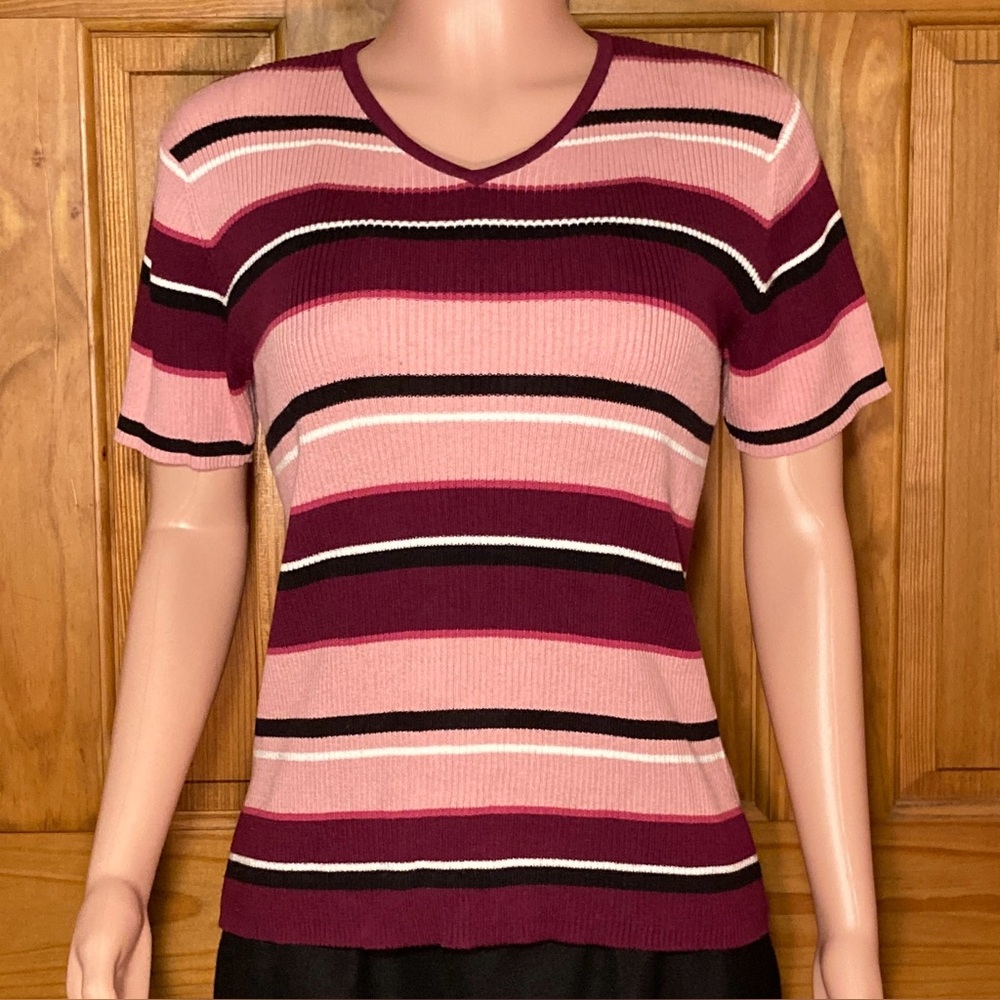 NWOT Madison & Max Vintage 80s 90s Sweater V Neck Short Sleeve Pink M Medium